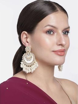 I Jewels - Gold Plated Meenakari Chandbali with Kundan's and Pearl White Earrings