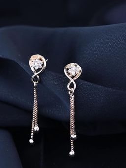 I Jewels - Rose Gold Plated Cz American Diamond Pearl Stud Drop Earrings
