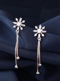 I Jewels - Rose Gold Plated Cz and American Diamond Drop White Earrings
