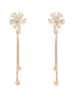 I Jewels - Rose Gold Plated Cz American Diamond Pearl Studded Drop White Earrings