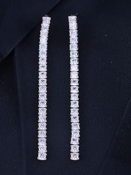 I Jewels - Rose Gold Plated Cz and American Diamond Tassel Drop White Earrings