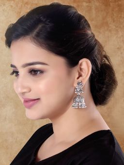 I Jewels - Ethnic Silver Oxidised Style Trending Silver Earrings