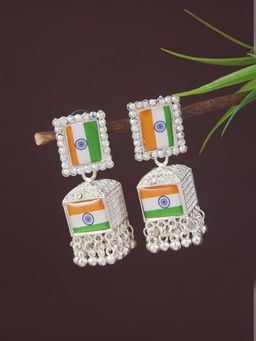 I Jewels - White Gold Plated National Flag Ethnic Jhumka Silver Earrings