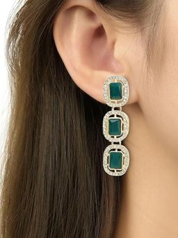 I Jewels - Gold Plated Traditional Green Stone Drop Dangle Green Earrings