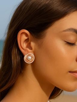 I Jewels - Stylish Trendy Cubic Zirconia American Diamond Stud Rose Gold Earrings