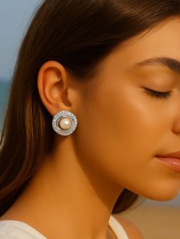 I Jewels - Stylish Trendy Cubic Zirconia American Diamond Stud Silver Earrings