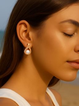 I Jewels - Rose Gold Plated Cubic Zirconia American Diamond Stud Gold Earrings