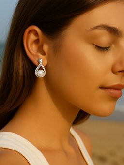 I Jewels - Silver Plated Cubic Zirconia American Diamond Stud Silver Earrings