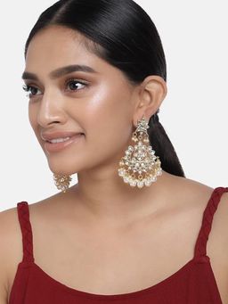 I Jewels - Kundan Stones and Pearl White Earrings