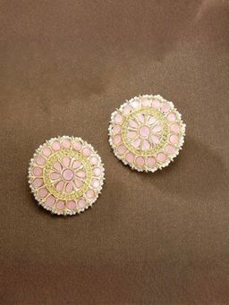I Jewels - Gold Plated Traditional Kundan and Pearl Studded Pink Earrings