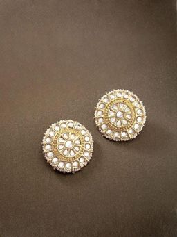 I Jewels - Gold Plated Traditional Kundan and Pearl Studded White Earrings