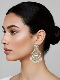 I Jewels - Traditional Design Handcrafted Kundan and Pearl Multi-Colour Earrings
