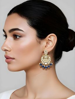 I Jewels - Traditional Design Handcrafted Kundan and Pearl Blue Earrings