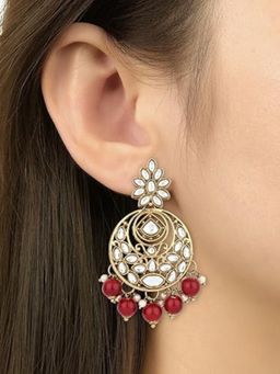 I Jewels - Traditional Design Handcrafted Kundan and Pearl Maroon Earrings