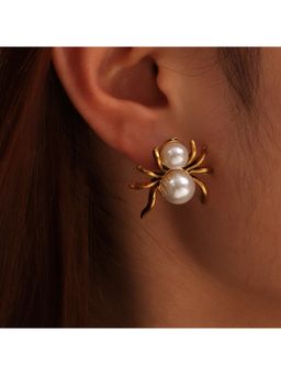 VIEN - White Anti-Tarnish Gold Plated Stud Earrings