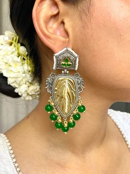 ISHKAARA - Oxidised Golden Feather Earrings