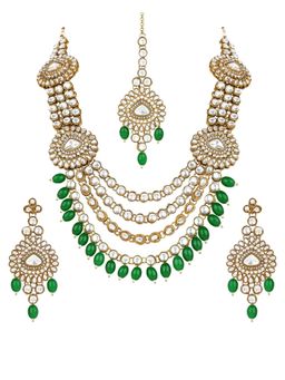 I Jewels - Traditional Gold-Plated Kundan-Studded and Beaded Jewellery Set