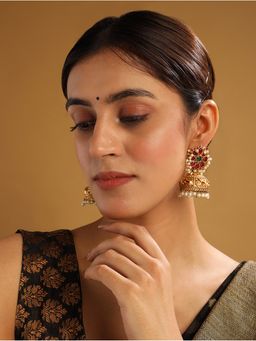 STILEADDA - Gold Plated Kundan Jhumkas with Pearl Work