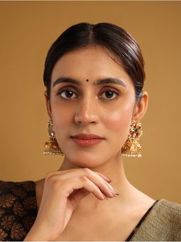 STILEADDA - Gold Plated Kundan Jhumkas with Droplets