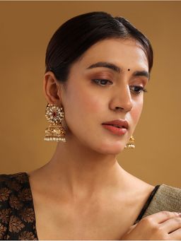 STILEADDA - Gold Plated White Kundan Jhumkas