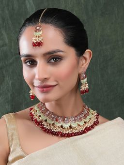 STILEADDA - Versatile Maroon Kundan Meenakari Droplet Jewellery Set
