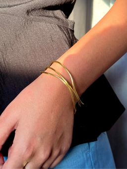 ISHKAARA - Golden Criss-Cross Layered Cuff Bracelet with Anti Tarnish