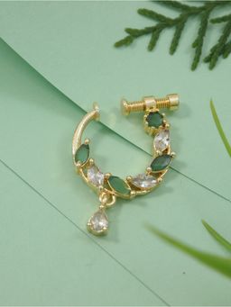 I Jewels - Gold-Plated Green Stone Studded Nose ring