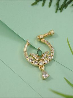 I Jewels - Gold-Plated Green Stone Studded Nose ring