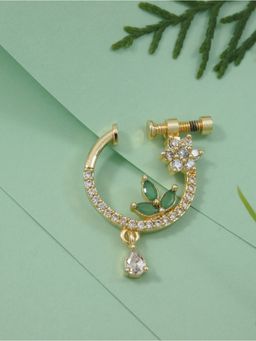 I Jewels - Gold-Plated Green Stone Studded Nose ring