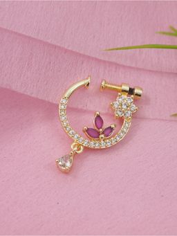I Jewels - Gold-Plated Pink Stone Studded Nose ring