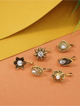 I Jewels - Gold Plated Stone Studded Nose pin (Pack Of 6)