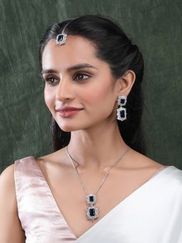 STILEADDA - Silver Plated Blue Square Cz Big Jewellery Set