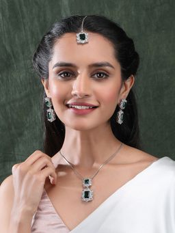 STILEADDA - Silver Plated Green Square Cz Big Jewellery Set
