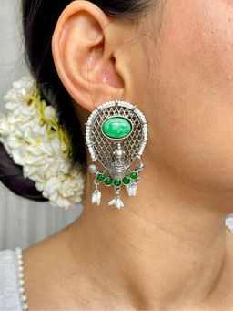 ISHKAARA - Oxidised Green Stone Earrings