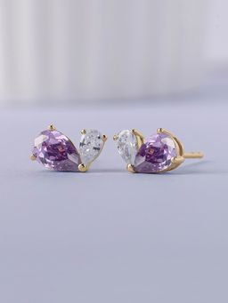 Ornate Jewels - 925 Silver 18K Gold Plated Purple Amethyst Toi Et Moi Stud Earring for Women & Girls
