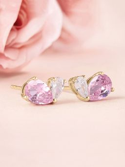Ornate Jewels - 925 Silver 18K 2 Micron Gold Plated Pink CZ Toi Et Moi Stud Earring & Girls