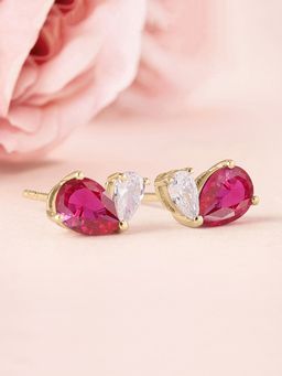 Ornate Jewels - 925 Silver 18K 2 Micron Gold Plated Red Ruby Toi Et Moi Stud Earring & Girls