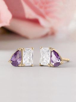 Ornate Jewels - 925 Silver 18K Gold Plated Purple Amethyst Toi Et Moi Stud Earring for Women & Girls