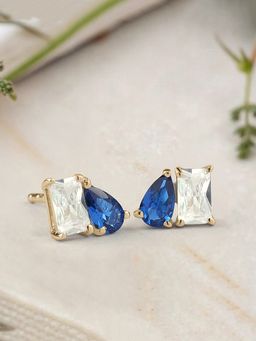 Ornate Jewels - 925 Silver 18K Gold Plated Blue Sapphire Toi Et Moi Stud Earring for Women & Girls