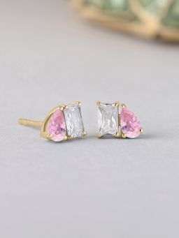 Ornate Jewels - 925 Silver 18K 2 Micron Gold Plated Pink CZ Toi Et Moi Stud Earring for Women & Girls