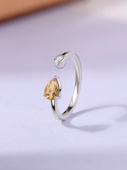 Ornate Jewels - 925 Silver Rhodium Plated Pear Natural Citrine Adjustable Ring for Women & Girls
