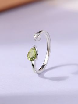 Ornate Jewels - 925 Silver Rhodium Plated Pear Natural Peridot Adjustable Ring for Women & Girls