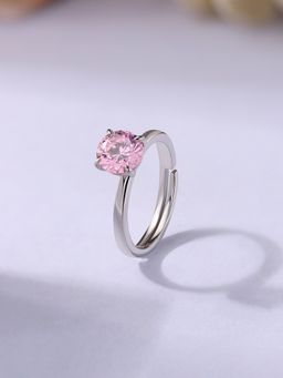 Ornate Jewels - 925 Silver Round 2.30 Carat Pink CZ Solitaire Adjustable Ring for Women & Girls