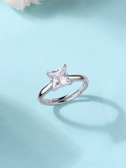 Ornate Jewels 925 Silver 2.45 Carat American Diamond Solitaire Adjustable Ring for Women & Girls