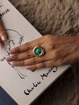 The Bling Girll - Gold Textured Ring with Green Stone Centre