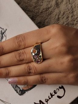 The Bling Girll - Gold Statement Ring with Multicolour Gemstones