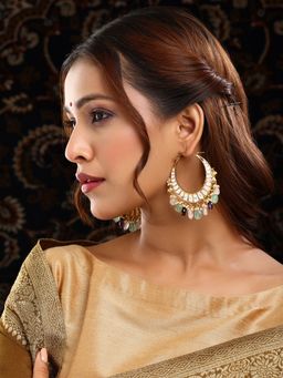 Ruby Raang Studio - Multi Kundan Hoop Earrings