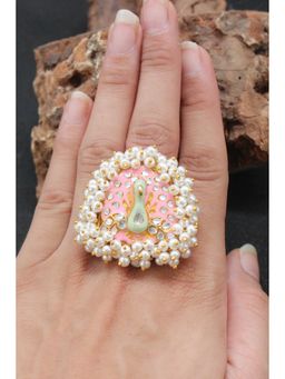 The Bling Girll - Handcrafted Pearl Embellished Ring with Floral Design