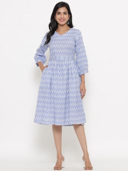 Do Dhaage - Blue Ikkat Printed Dress