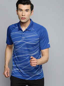 Alcis - Men Blue Polo Collar Slim Fit Training Or Gym T-shirt